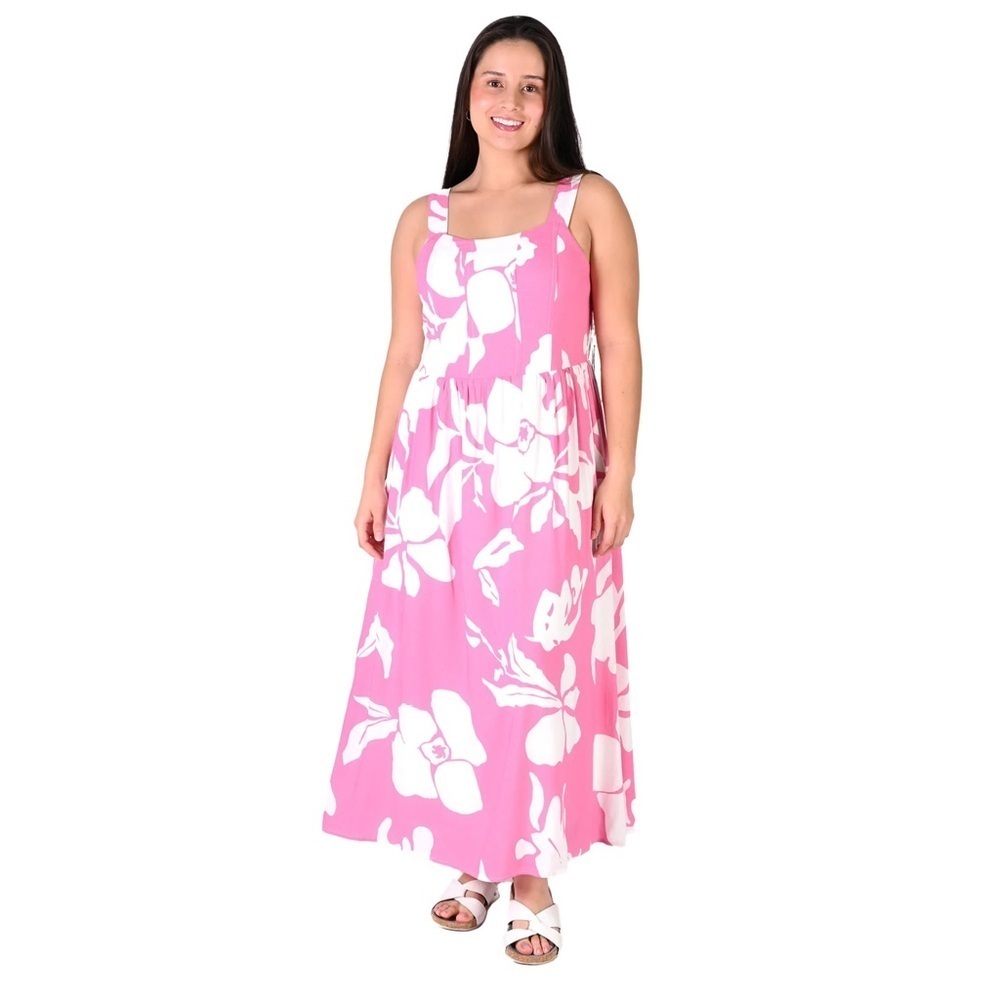Linda Anderson XL pink tropical pattern sleeveless lined maxi dress